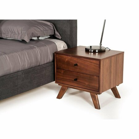 HOMEROOTS Mid Century Classic Box Shaped Walnut Nightstand with Two Drawers 473015